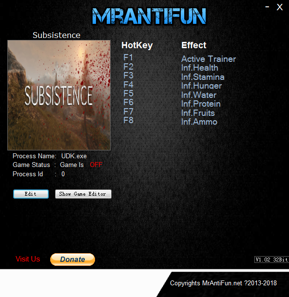 Subsistence v2019.01.22七項(xiàng)修改器MrAntiFun版