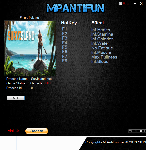 Survisland v0.6.11八項(xiàng)修改器MrAntiFun版