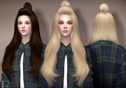 模擬人生4v1.31n27B女士中分微卷長發丸子頭MOD